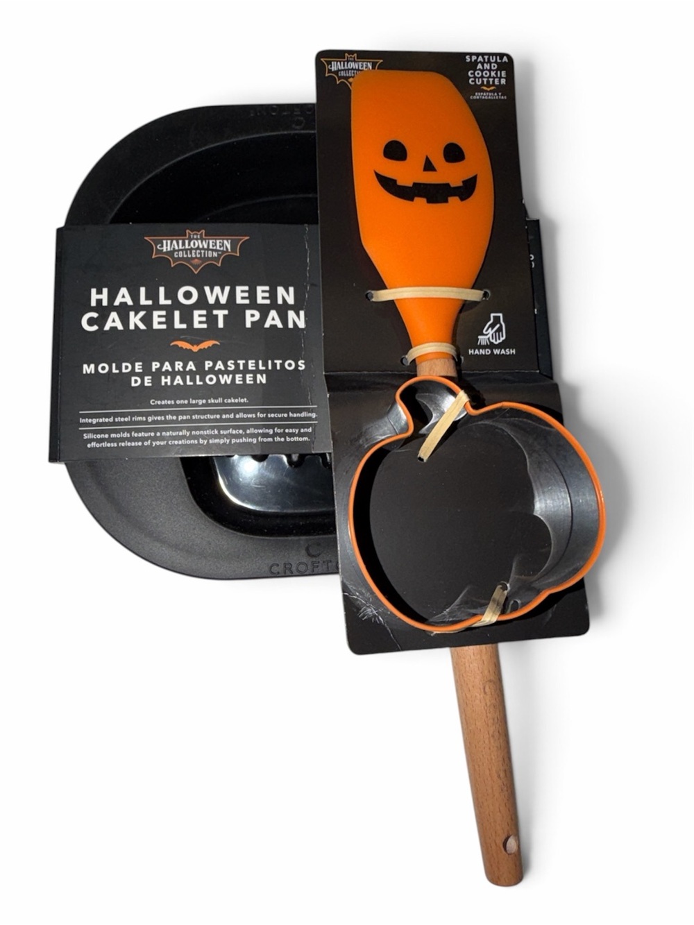Orange Pumpkin Spatula & Black Skull Cakelet Pan Set
